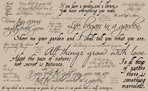 The fabric I designed with gardening phrases